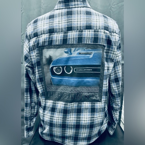 Custom “American Muscle” Challenger Blue Plaid Flannel Shirt – Mountain Ridge XL - Picture 1 of 3